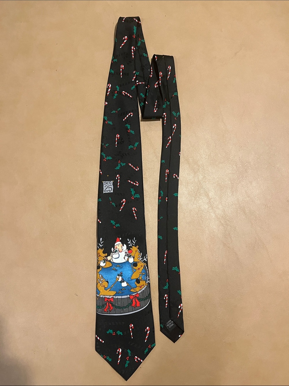 Hallmark Black Holiday Candy Cane & Reindeer Print Tie